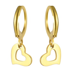 Boucles d'oreilles créoles dorées en acier inoxydable avec pendentifs coeur évidé