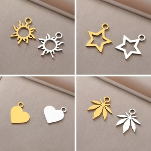 Stainless Steel DIY Pendants Sun Star Heart Maple Leaf Flower Round Cloud Monstera Charms For Jewelry Making Gold Plated