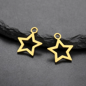 Set of two 18K gold plated stainless steel hollow star pendants for DIY jewelry making