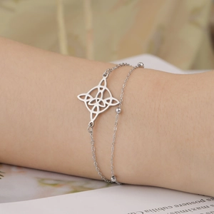Minimalist stainless steel double-layer bracelet with Celtic knot pendant for women