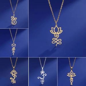 304 Stainless Steel Hollow Lotus Unalome Om Pendant Necklace For Women Men Gold Silver Plated Spiritual Yoga Jewelry Gift