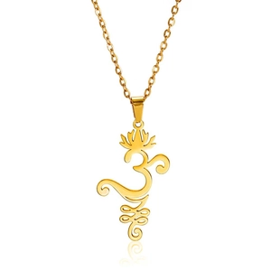 Minimalist gold stainless steel lotus flower necklace with Om symbol pendant jewelry