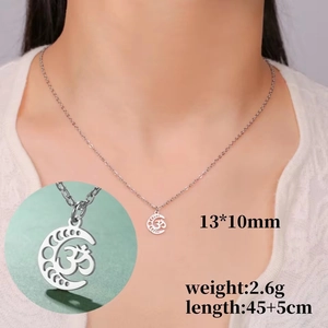 Silver lotus OM yoga pendant necklace in stainless steel with 45cm adjustable chain