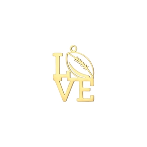 Pendentif LOVE en acier inoxydable doré avec design de rugby créatif et boucle supérieure