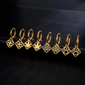 Stainless Steel Square Hollow Hoop Earrings Gold Silver Evil Eye Heart Paw Leaf Phoenix Flamingo Horseshoe Jewelry