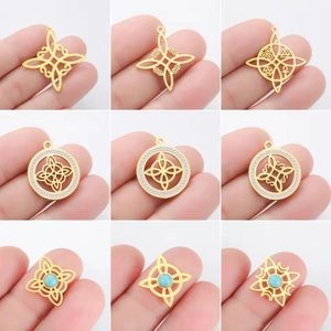 Colgantes de Acero Inoxidable Nudo de Bruja Nudo Celta Símbolos Místicos Fases Lunares Flor de la Vida Rosa Huecos Para Joyería DIY