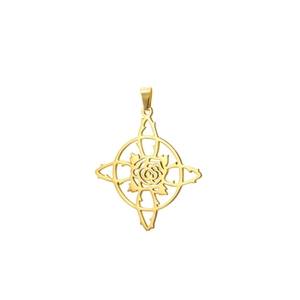 Colgante de rosa y estrella de bruja celta en acero inoxidable dorado estilo vintage
