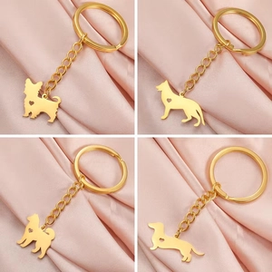Porte-clés Chien en Acier Inoxydable Mignon Silhouette Animal Découpe Cœur pour Femmes Hommes Amoureux des Animaux Clés de Voiture Bijoux Cadeau