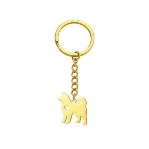 Porte-clés en acier inoxydable doré avec pendentif silhouette de chien et cœur creux