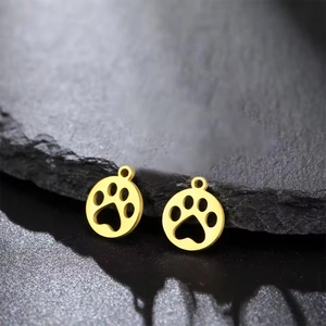 Paire de breloques dorées empreintes de pattes en acier inoxydable 304 pour bijoux DIY