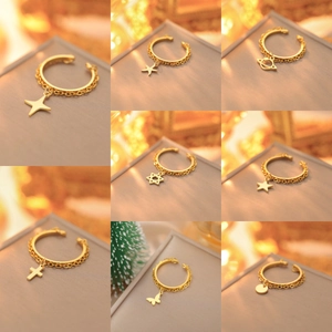 Anello Aperto Minimalista in Acciaio Inossidabile per Donna Oro Argento Placcato Catena Pendente Stella Stella Marina Pianeta Croce Farfalla Gioielli di Moda