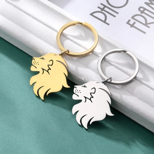 Polished stainless steel lion head keychains in gold and silver finishes for style