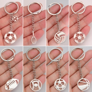304 Stainless Steel Sport Theme Keychain Hollow Basketball Football Volleyball Tennis Rugby Baseball Gold Silver Plated Jewelry Gift