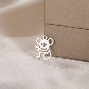Macro shot of silver koala shaped stainless steel pendant with hollow design for jewelry