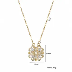 Collier cœur trèfle à quatre feuilles doré avec pierres de zircon et chaîne réglable