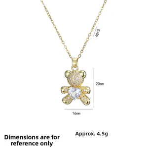 Collier pendentif ours doré avec zircon cœur et chaîne 40+5cm pour un style élégant