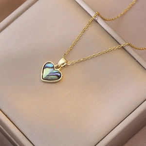 Herz Anhänger Halskette Titanstahl Abalone Muschel Eingelegt Irisierend Elegant Nische Design Schmuck Für Damen