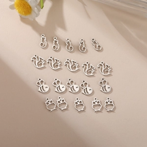 Polished stainless steel animal charms for DIY jewelry making featuring cats and owls