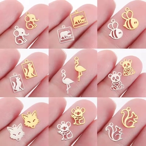 304 Stainless Steel Hollow Animal Pendant Bee Fox Flamingo Koala Panda Elephant DIY Necklace Earring Jewelry Making Material