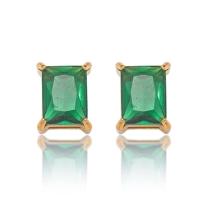 Elegante smaragdgeslepen groene zirkoon oorknopjes in goudvergulde zetting