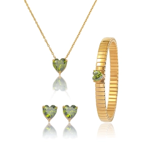 Schmuckset mit smaragdgrünen Herz-Zirkonia Halskette Armband und Ohrringen in Gold