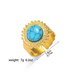 Vista detallada del anillo turquesa con textura retro y especificaciones de 1,8 cm
