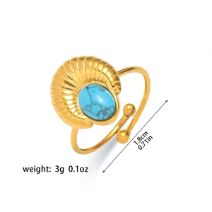 Vista detallada de anillo turquesa con diámetro de 1,8 cm y peso de 3 g en oro