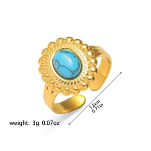Detalle de anillo turquesa dorado que muestra bordes perlados y su textura vintage