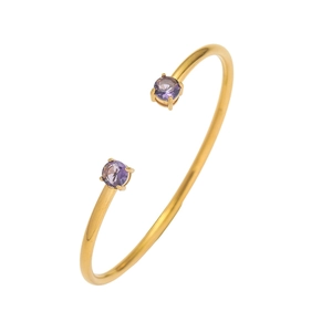 Bracciale rigido aperto placcato oro con due pietre tonde di zircone viola da donna
