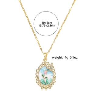 Detail of vintage gold enamel floral necklace with fresh water pearls and 40+6cm chain