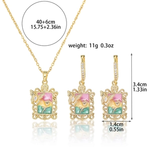 Detailed size parameters of enamel flower and butterfly jewelry set with freshwater pearls