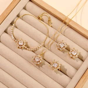 Bijoux Fleur en Zircone Rotatif Acier Titane Or Argent Plaqué Collier Bague Boucles d'Oreilles Bracelet Femme Accessoire