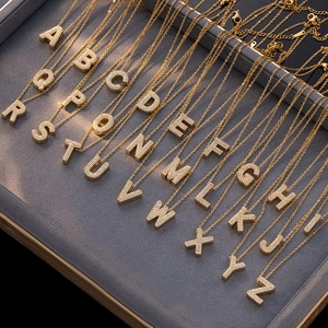 Edelstahl Alphabet Halskette Vergoldete Kupfer Mikro Zirkonia Initial Buchstabe Anhänger Halskette Für Damen Herren Schmuck