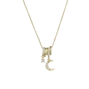 Collana dorata con ciondolo a luna e farfalla e cerchi con zirconi stile elegante