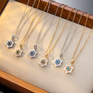 Collana Con Ciondolo a Stella in Acciaio Inossidabile e Madreperla Per Donna Zirconia Rame Esagramma Catena Quotidiano Gioielli
