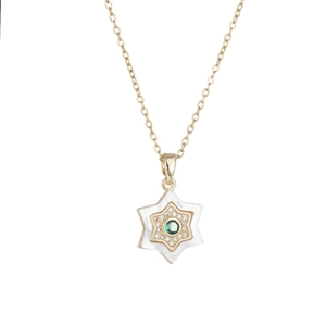 Collana con ciondolo a stella in argento S925 con smalto bianco e zircone verde