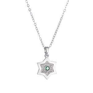 Collana Stella di Davide con gemma verde smeraldo e cristalli su catena argento
