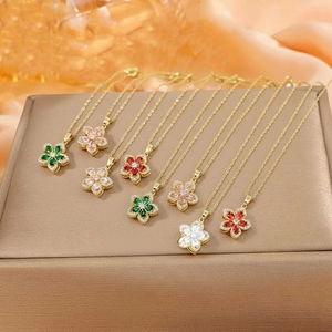 Elegante Roterende Zirkonia Bloem Hanger Ketting Titanium Staal Ketting Koperen Basis Zirkonia Sleutelbeenketting Vrouwen Sieraden