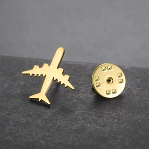 Broche avion minimaliste en acier inoxydable 304 poli avec fermoir papillon sécurisé
