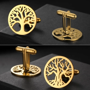 304 Stainless Steel Tree Of Life Hollow Round Cufflinks For Men French Style Minimalist Niche Jewelry Shirt Accessory Gift