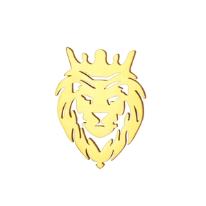 Golden punk lion head brooch with crown for shirts, 304 stainless steel jewelry