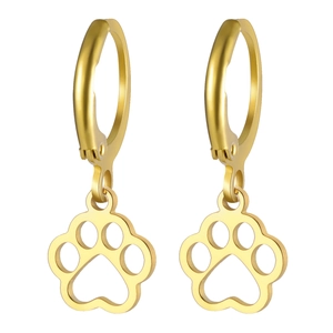Minimalist gold paw print cutout drop earrings made of high-quality stainless steel
