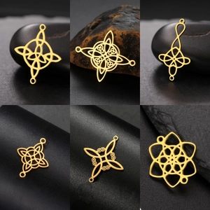 Stainless Steel Celtic Witch Knot Pendants For DIY Jewelry Making 18K Gold Plated Hollow Geometric Mandala Charm Jewelry