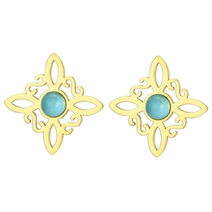 Golden Celtic witch knot stud earrings with turquoise stone in stainless steel