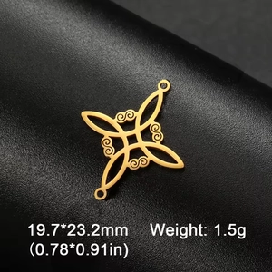Macro detail of 18k gold plated stainless steel Celtic knot charm with size dimensions