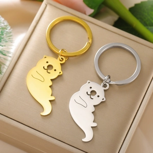 Porte-clés loutre mignons en or et argent, acier inoxydable 304 au design minimaliste