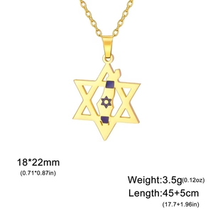 Collier en acier inoxydable doré avec pendentif étoile de David et carte Israël Palestine