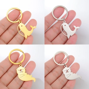 Porte-clés Animal en Acier Inoxydable 304 Minimaliste Pendentif Baleine Loutre Ours Polaire Mignon Anneau de Clé en Métal Poli