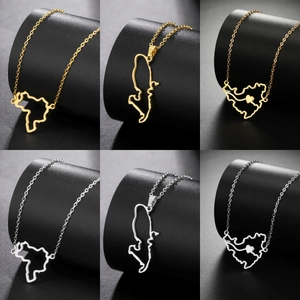 Stainless Steel Venezuela Martinique Map Hollow Heart Pendant Necklace Gold Silver Minimalist Travel Jewelry For Women Men