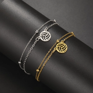 Detail von Silber und Gold Edelstahl Armbänder mit Volleyball Anhänger und mehrlagigen Ketten
